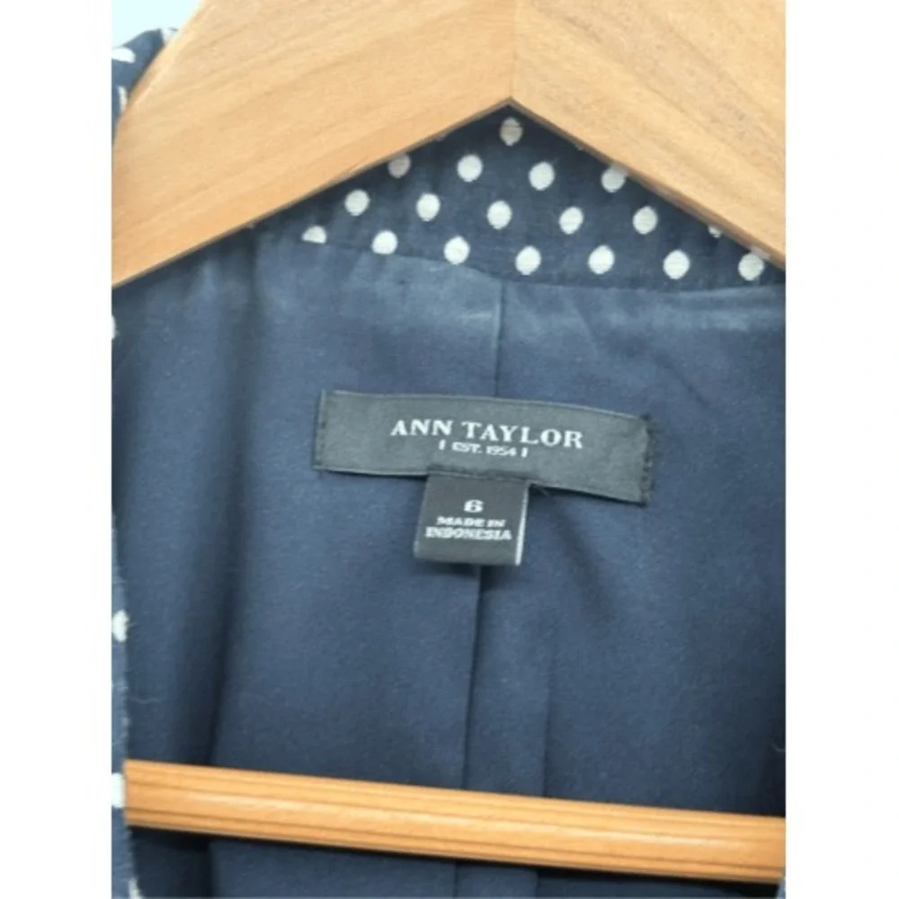 Ann Taylor Blazer Suit Jacket Polka Dot Women Size 6 Navy Blue‎ White